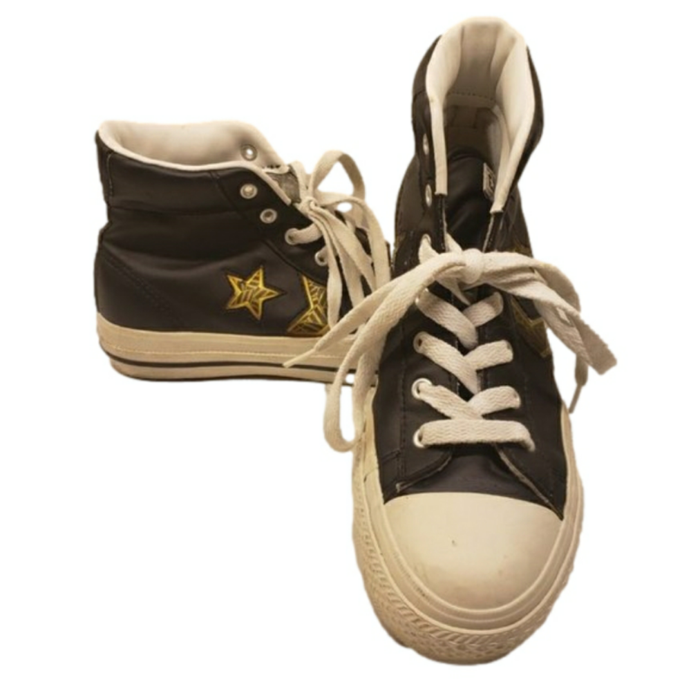 CONVERSE Black with holographic  gold chevron/star on side Unisex Size 5 Ladies